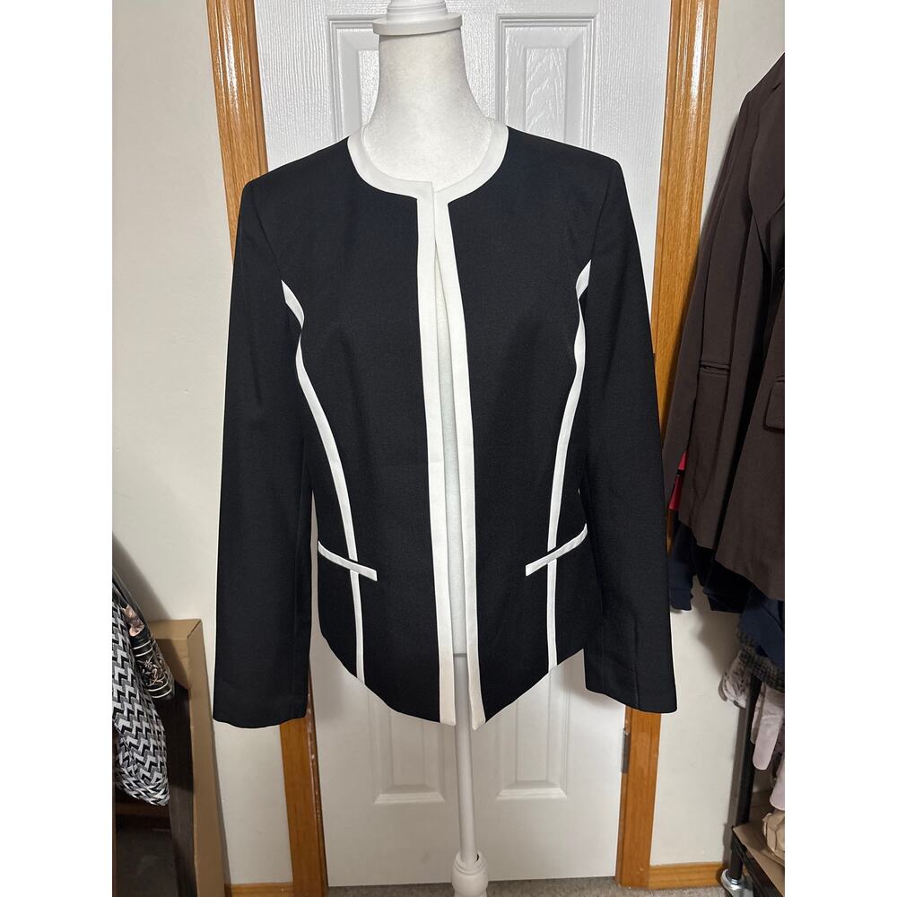 Black Label Evan-Picone Crepe Suit Jacket Black & White, Size 8